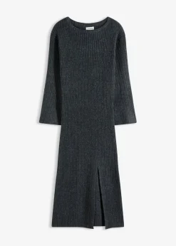 bonprix bonprix Vestidos|Ropa De Punto>Vestido de punto con abertura Antracita jaspeado