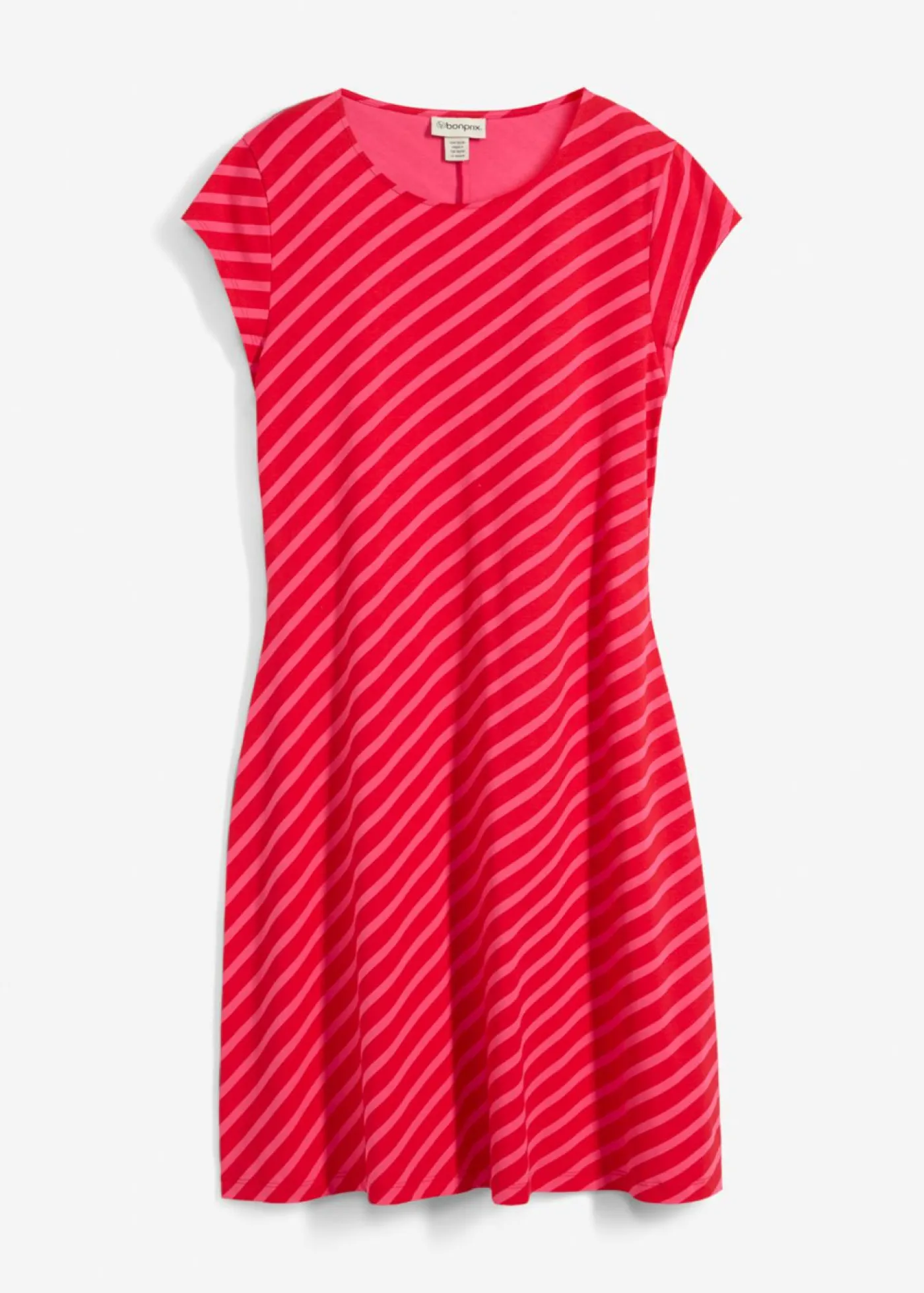 bonprix bonprix Vestidos>Vestido de punto con ajuste favorecedor rosa oscuro-rojo tomate con rayas