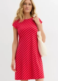 bonprix bonprix Vestidos>Vestido de punto con ajuste favorecedor rosa oscuro-rojo tomate con rayas