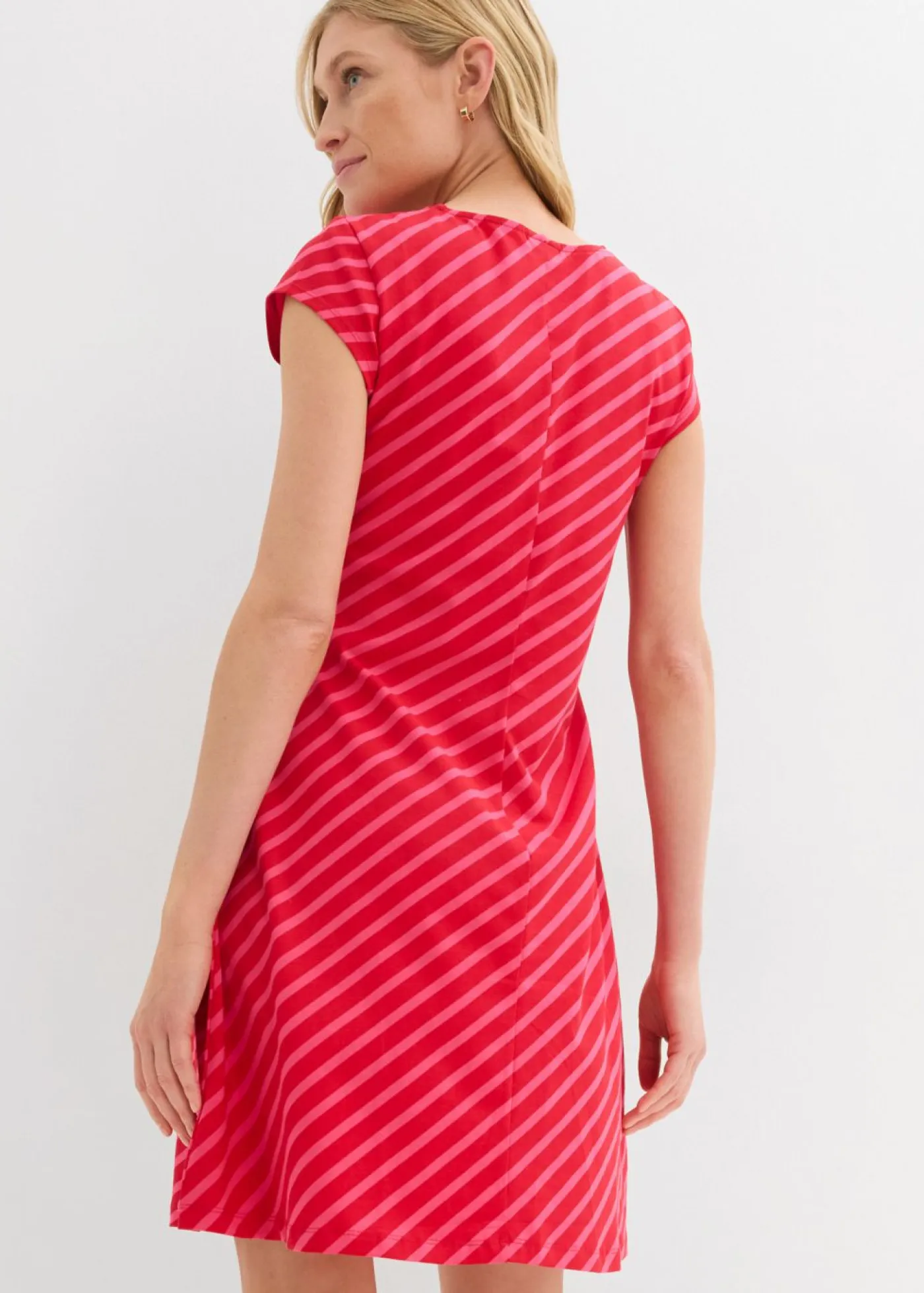 bonprix bonprix Vestidos>Vestido de punto con ajuste favorecedor rosa oscuro-rojo tomate con rayas