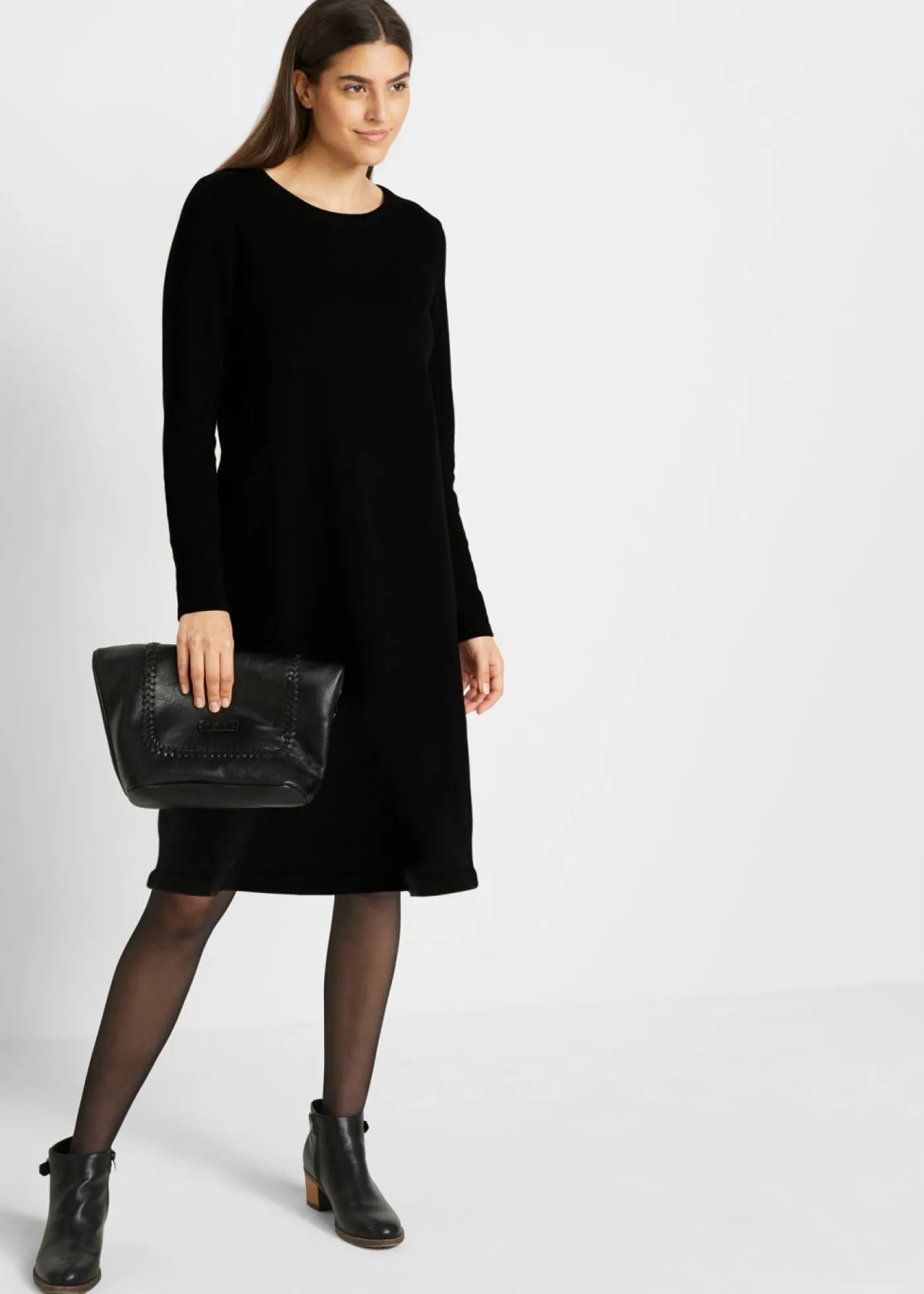 bonprix bonprix Básicos|Vestidos>Vestido de punto con algodón reciclado Negro