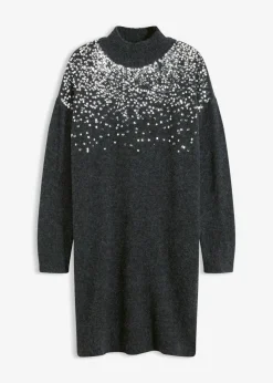bonprix bonprix Vestidos|Ropa De Punto>Vestido de punto con aplicaciones de lentejuelas Antracita jaspeado