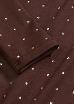 bonprix bonprix Vestidos>Vestido de punto con aplicaciones de piedras brillantes Marrón oscuro