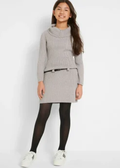 bonprix bonprix Ropa 9 A 16 Años·Vestidos Y Monos>Vestido de punto con cinturón (2 piezas) Gris claro jaspeado