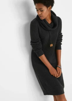 bonprix bonprix Vestidos|Ropa De Punto>Vestido de punto con cuello tipo chal Negro