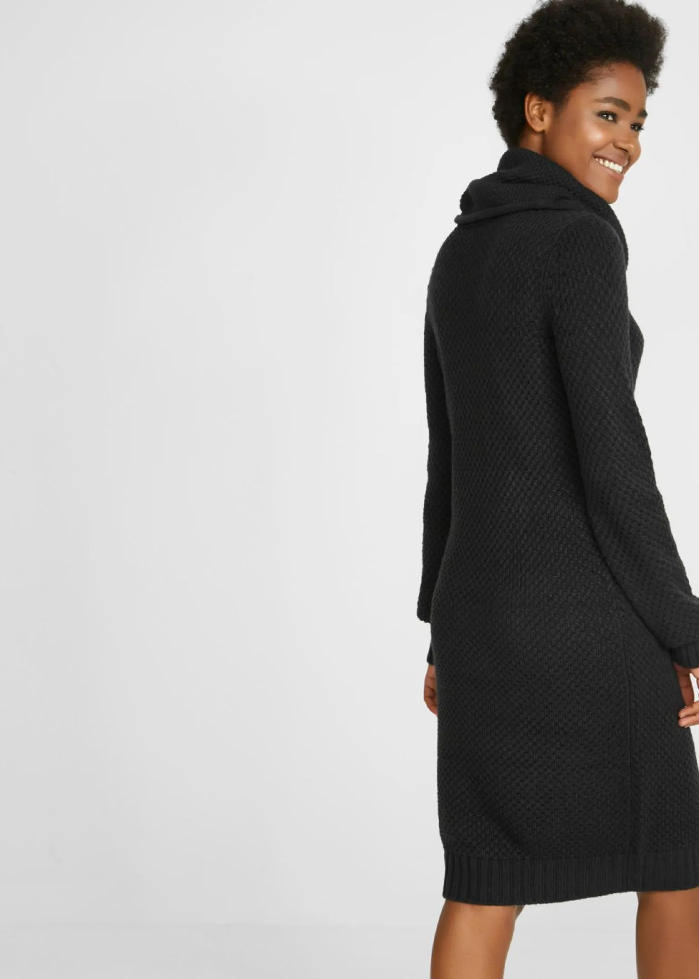 bonprix bonprix Vestidos|Ropa De Punto>Vestido de punto con cuello tipo chal Negro