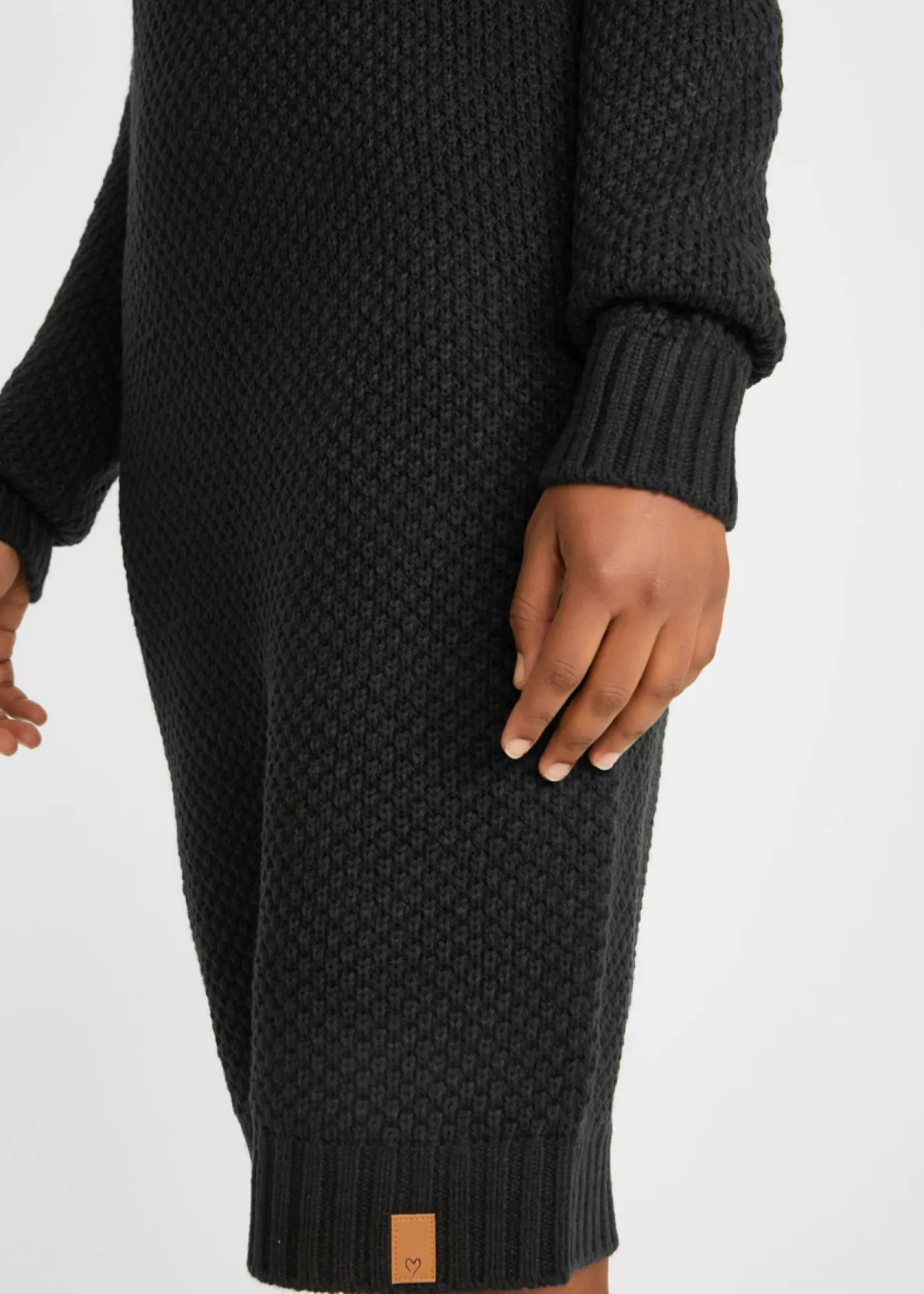 bonprix bonprix Vestidos|Ropa De Punto>Vestido de punto con cuello tipo chal Negro