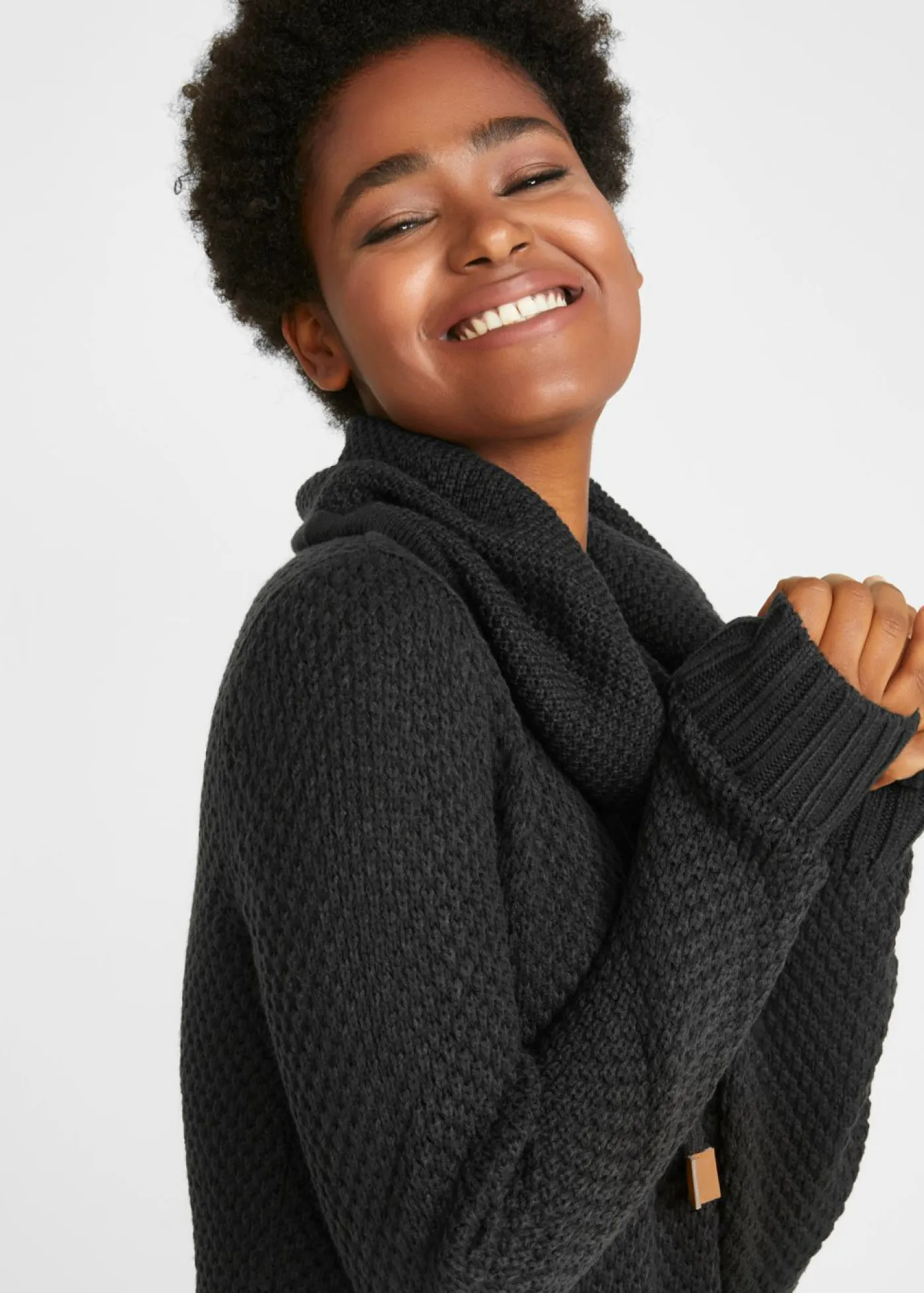 bonprix bonprix Vestidos|Ropa De Punto>Vestido de punto con cuello tipo chal Negro