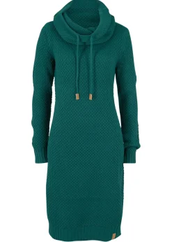 bonprix bonprix Vestidos|Ropa De Punto>Vestido de punto con cuello tipo chal Verde intenso