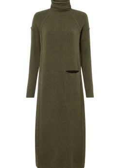 bonprix bonprix Vestidos|Ropa De Punto>Vestido de punto con cuello vuelto oliva moteado