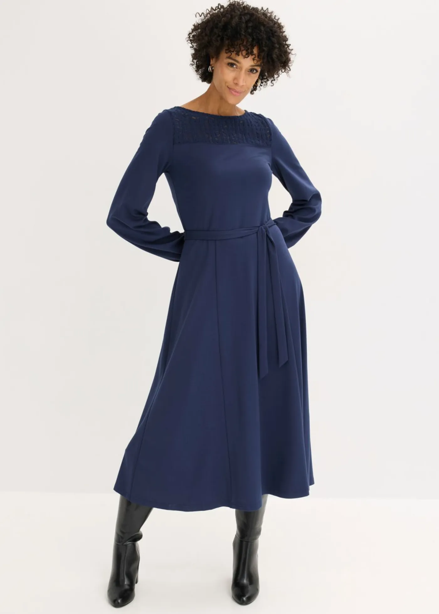 bonprix bonprix Vestidos>Vestido de punto con encaje Azul marino