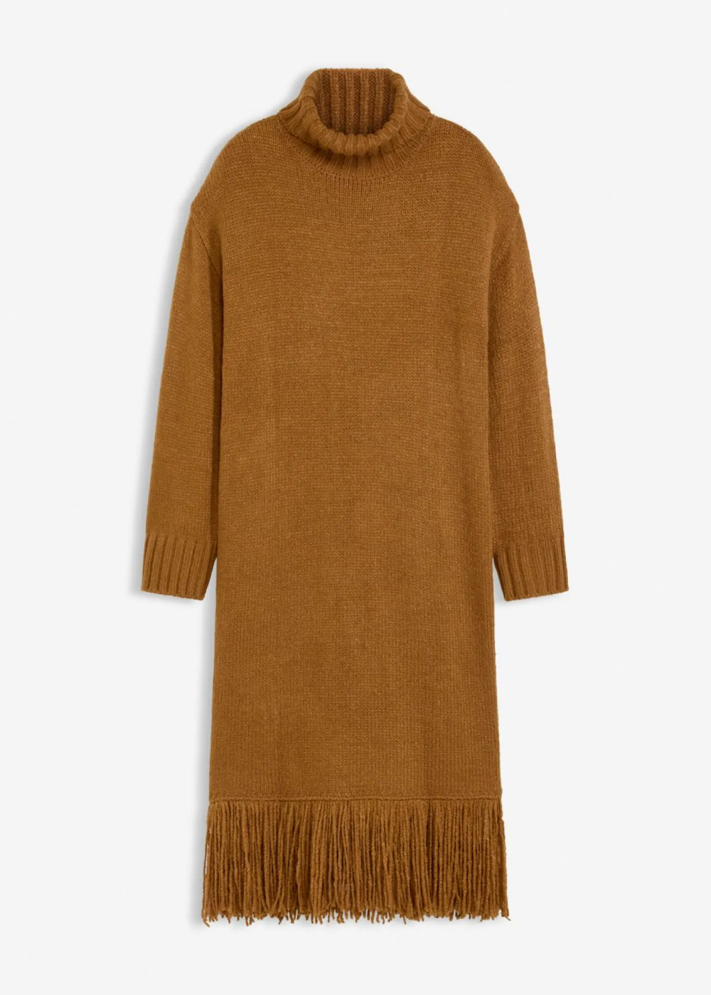 bonprix bonprix Vestidos|Ropa De Punto>Vestido de punto con flecos en el dobladillo Marrón coñac
