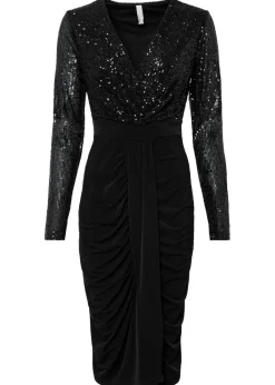 Mujer bonprix bonprix Vestido de punto con lentejuelas y drapeado