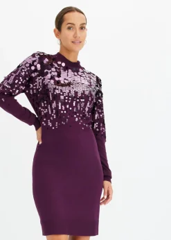 bonprix bonprix Vestidos|Ropa De Punto>Vestido de punto con lentejuelas morado intenso