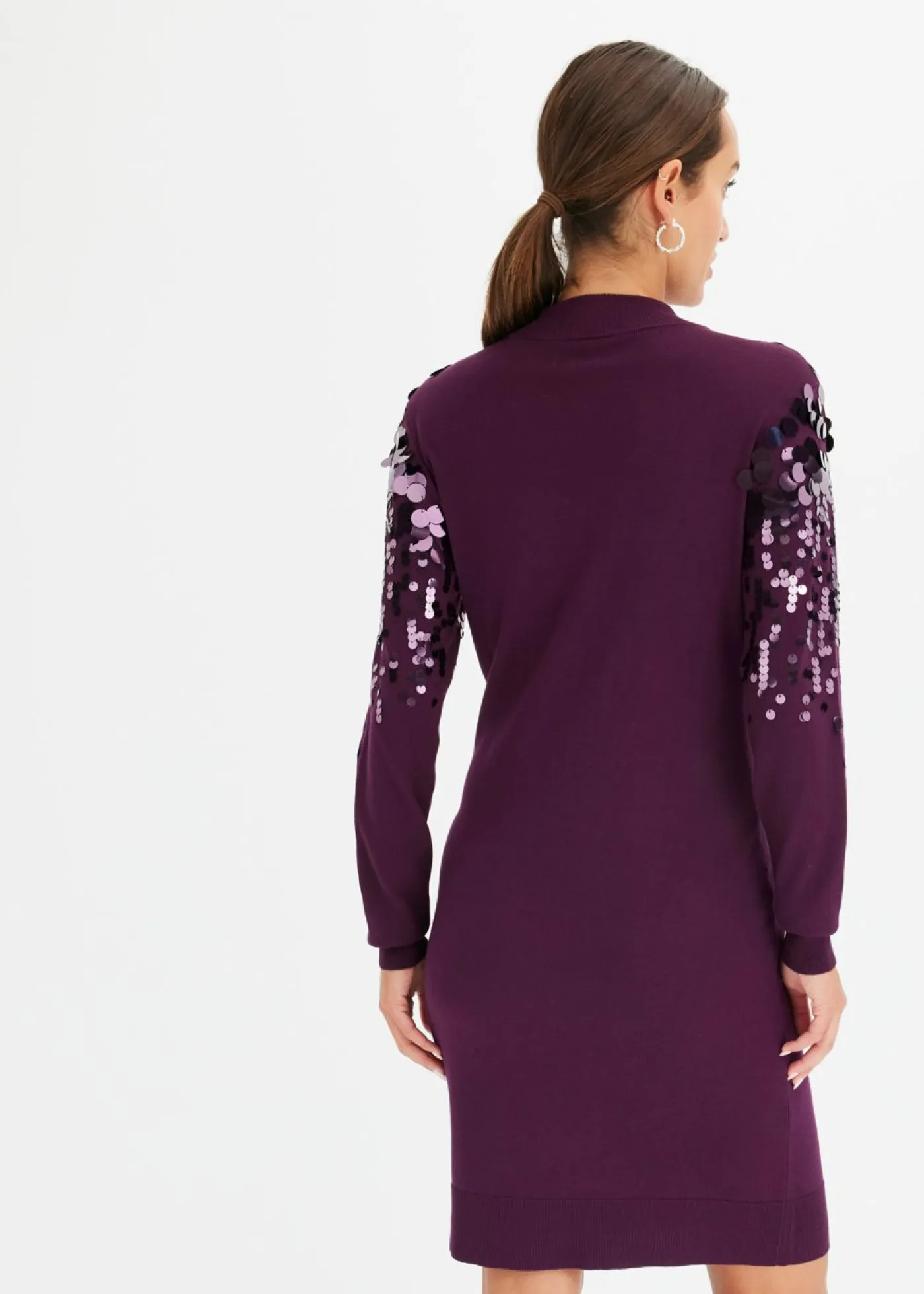 bonprix bonprix Vestidos|Ropa De Punto>Vestido de punto con lentejuelas morado intenso