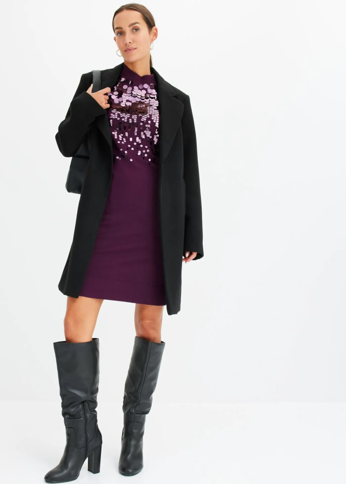 bonprix bonprix Vestidos|Ropa De Punto>Vestido de punto con lentejuelas morado intenso