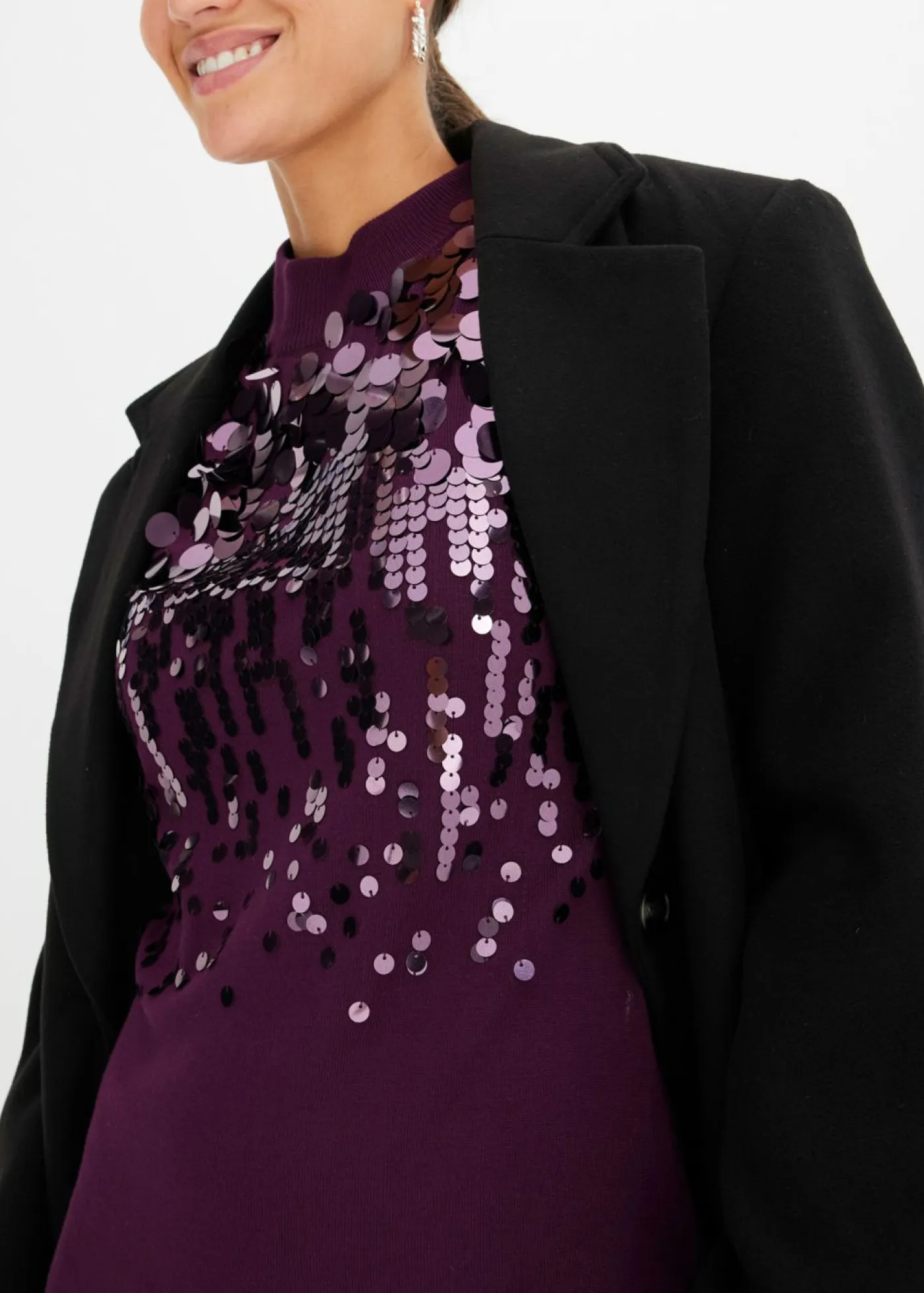 bonprix bonprix Vestidos|Ropa De Punto>Vestido de punto con lentejuelas morado intenso