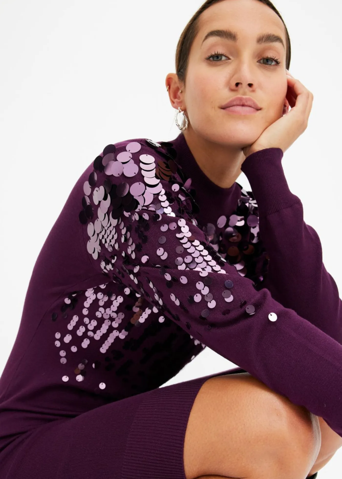bonprix bonprix Vestidos|Ropa De Punto>Vestido de punto con lentejuelas morado intenso