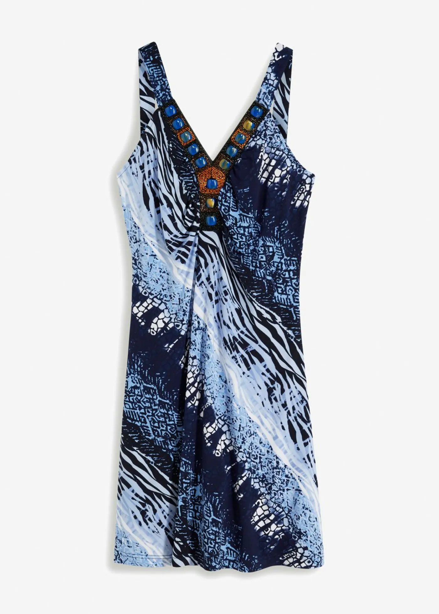 bonprix bonprix Vestidos|Novedades>Vestido de punto con línea en A Azul-blanco