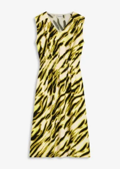 bonprix bonprix Vestidos>Vestido de punto con nido de abeja Beige natural-negro con estampado de cebra