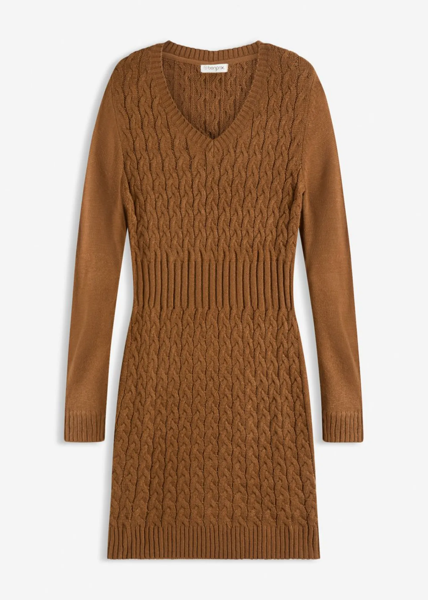 bonprix bonprix Vestidos|Ropa De Punto>Vestido de punto con patrón trenzado marrón pimienta