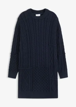 bonprix bonprix Vestidos|Ropa De Punto>Vestido de punto con patrón trenzado azul tinta
