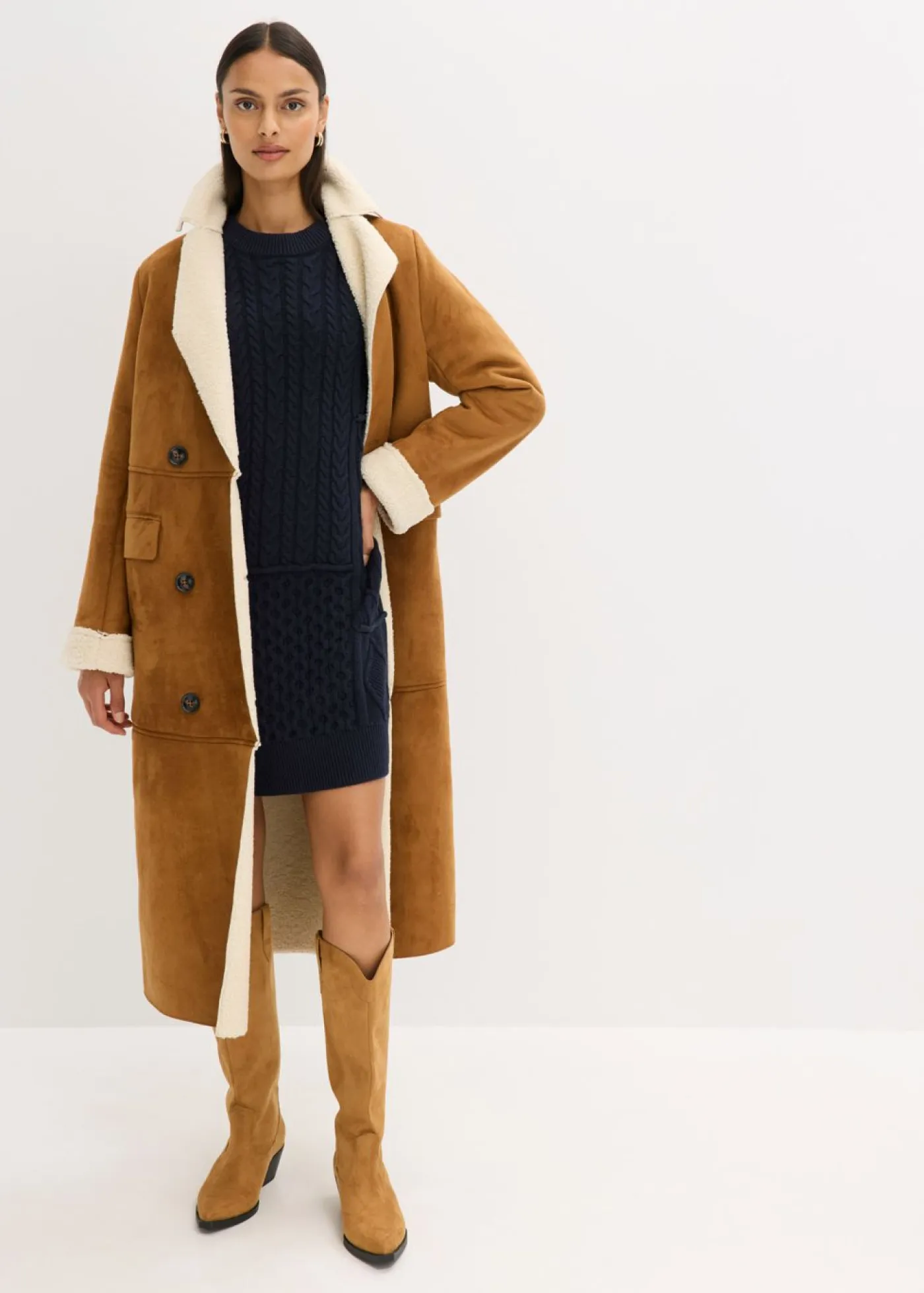 bonprix bonprix Vestidos|Ropa De Punto>Vestido de punto con patrón trenzado azul tinta