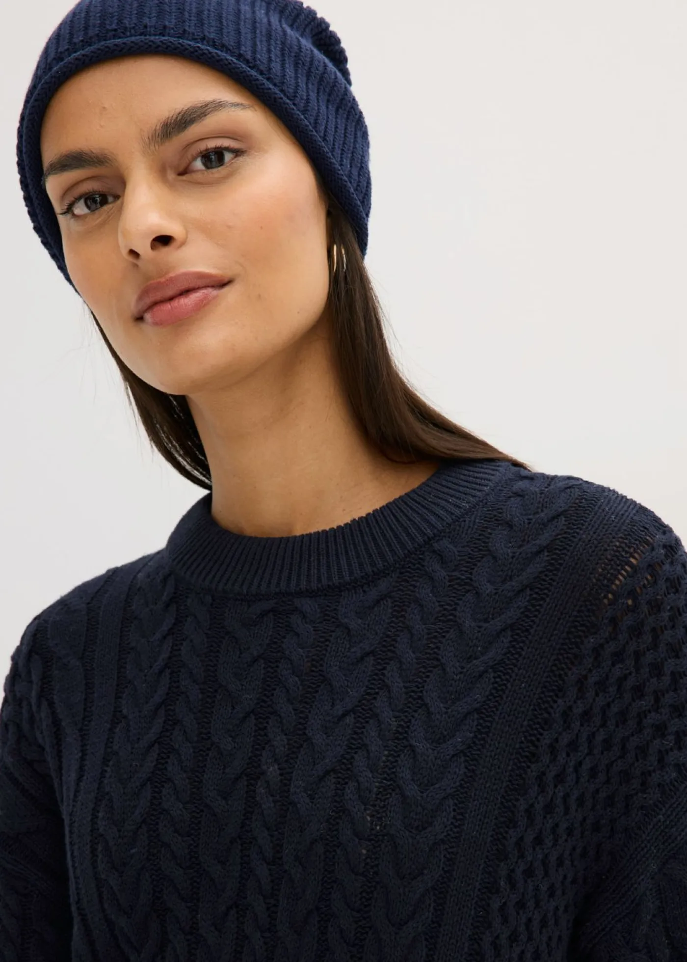 bonprix bonprix Vestidos|Ropa De Punto>Vestido de punto con patrón trenzado azul tinta