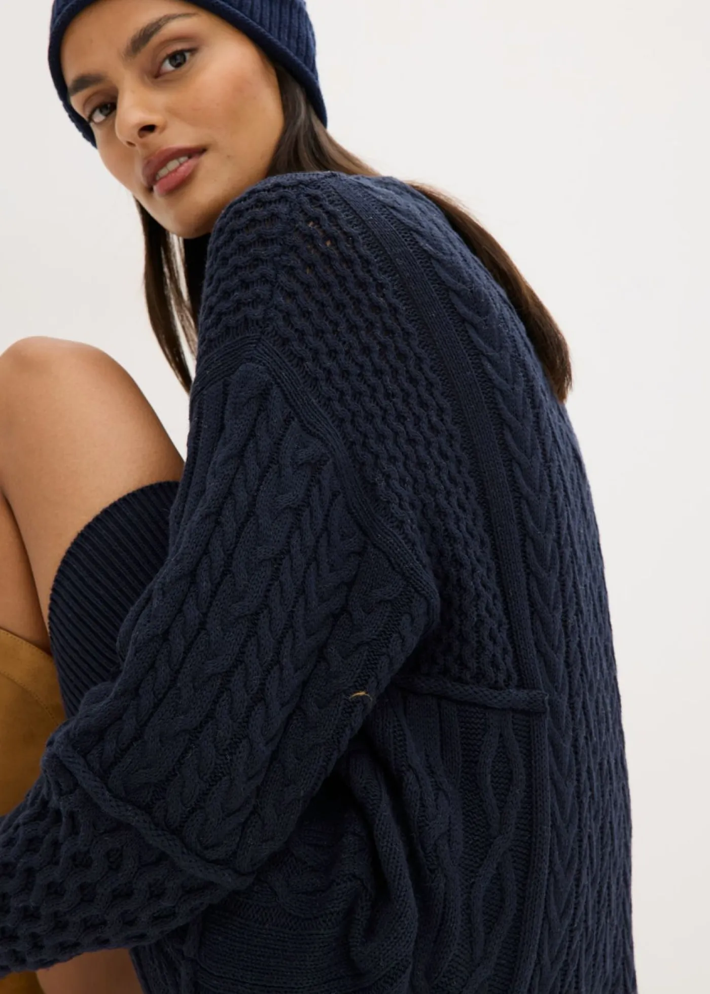 bonprix bonprix Vestidos|Ropa De Punto>Vestido de punto con patrón trenzado azul tinta