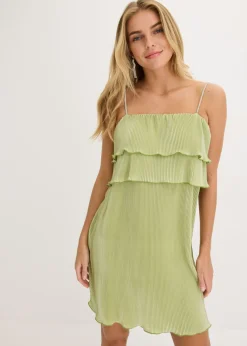 bonprix bonprix Vestidos>Vestido de punto con plisado Verde ámbar