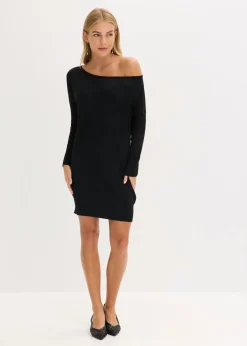 bonprix bonprix Vestidos|Ropa De Punto>Vestido de punto con un hombro al descubierto Negro