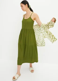 Mujer bonprix bonprix Vestido de punto con volantes y botones decorativos