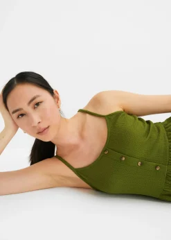 Mujer bonprix bonprix Vestido de punto con volantes y botones decorativos