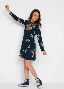 bonprix bonprix Ropa 9 A 16 Años·Vestidos Y Monos>Vestido de punto de algodón orgánico puro azul marino con flores