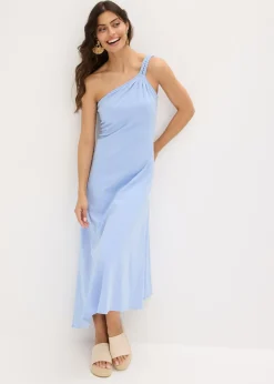 Mujer bonprix bonprix Vestido de punto de algodón con dobladillo asimétrico y detalle de nudo en el hombro