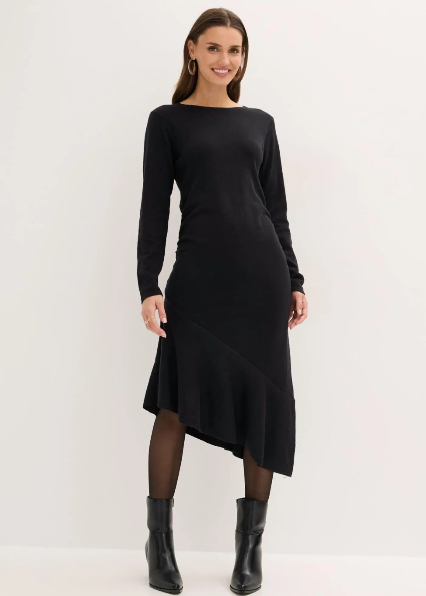 Mujer bonprix bonprix Vestido de punto de algodón y cachemir con dobladillo asimétrico