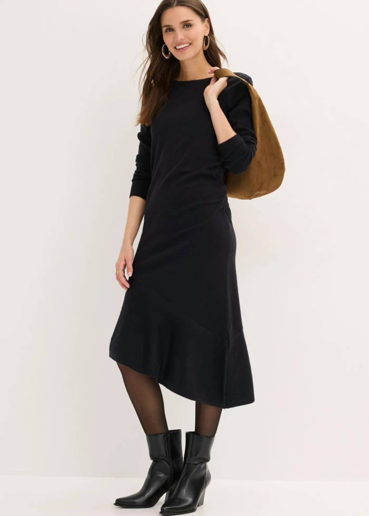 Mujer bonprix bonprix Vestido de punto de algodón y cachemir con dobladillo asimétrico