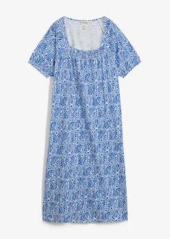 bonprix bonprix Vestidos>Vestido de punto de algodón orgánico puro Azul ártico-blanco lana estampado