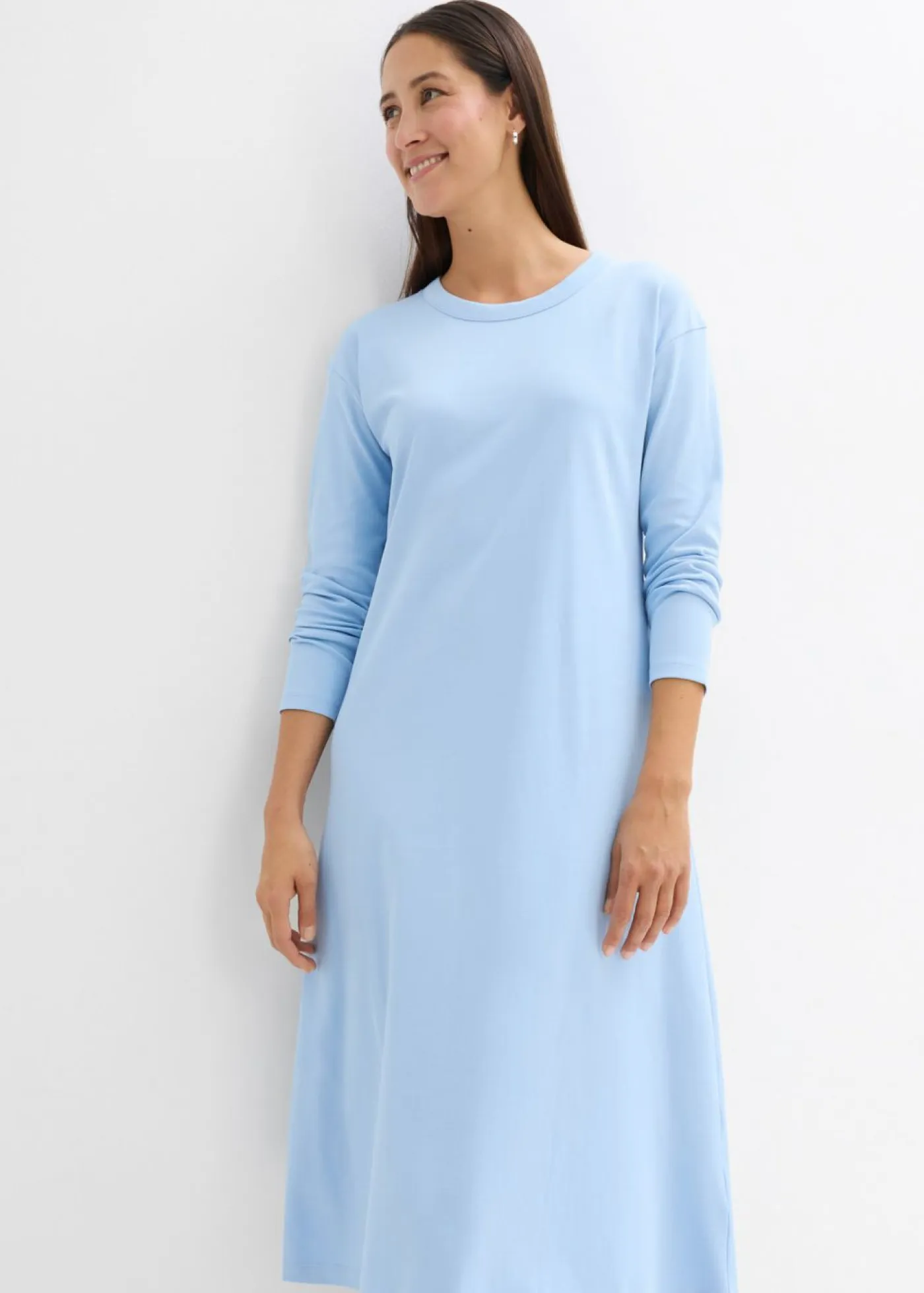 bonprix bonprix Básicos|Vestidos>Vestido de punto de algodón orgánico puro pesado Azul claro
