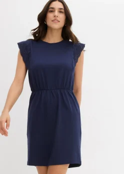 bonprix bonprix Vestidos>Vestido de punto de algodón puro Azul marino