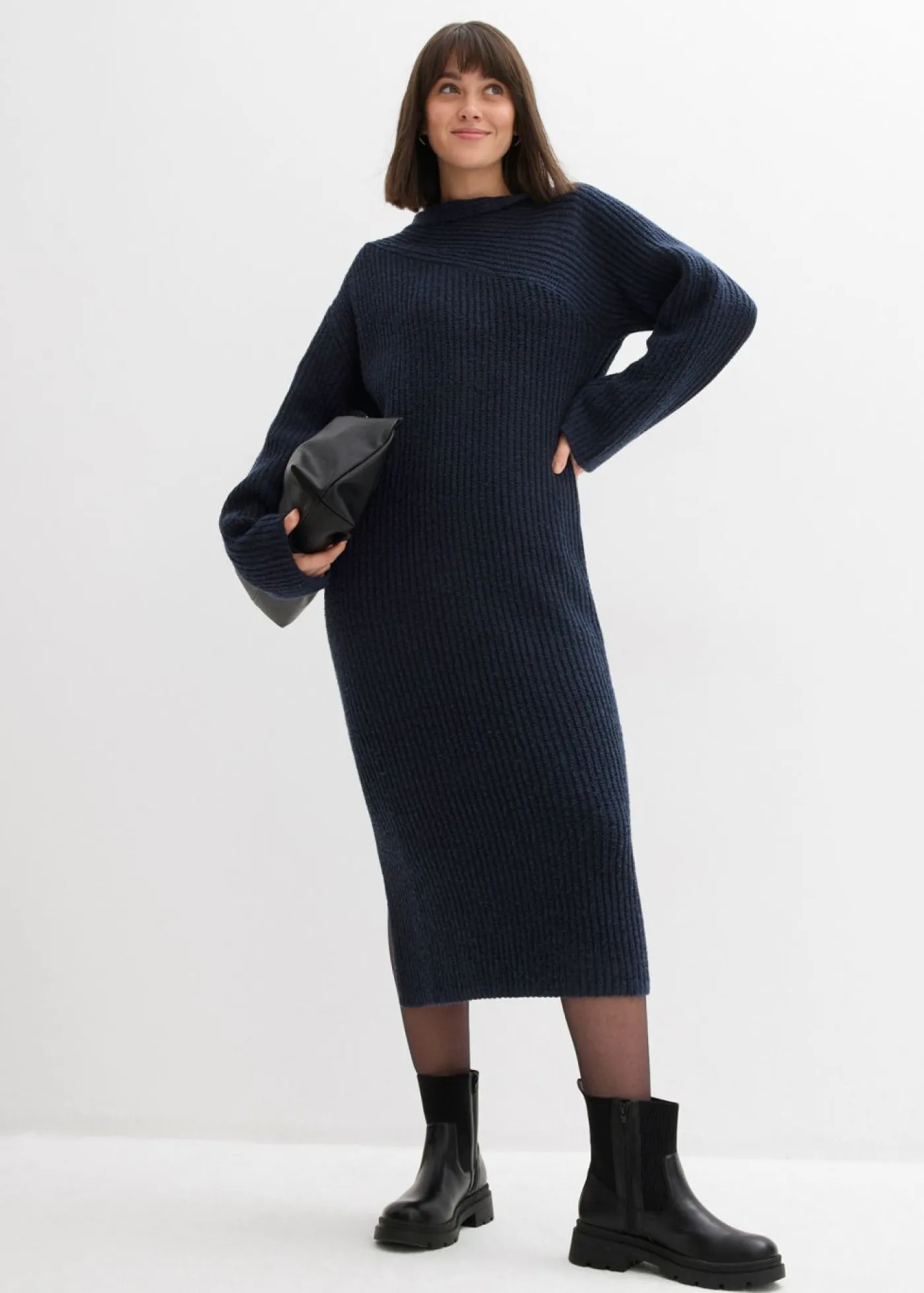 bonprix bonprix Vestidos|Ropa De Punto>Vestido de punto de canalé Azul marino