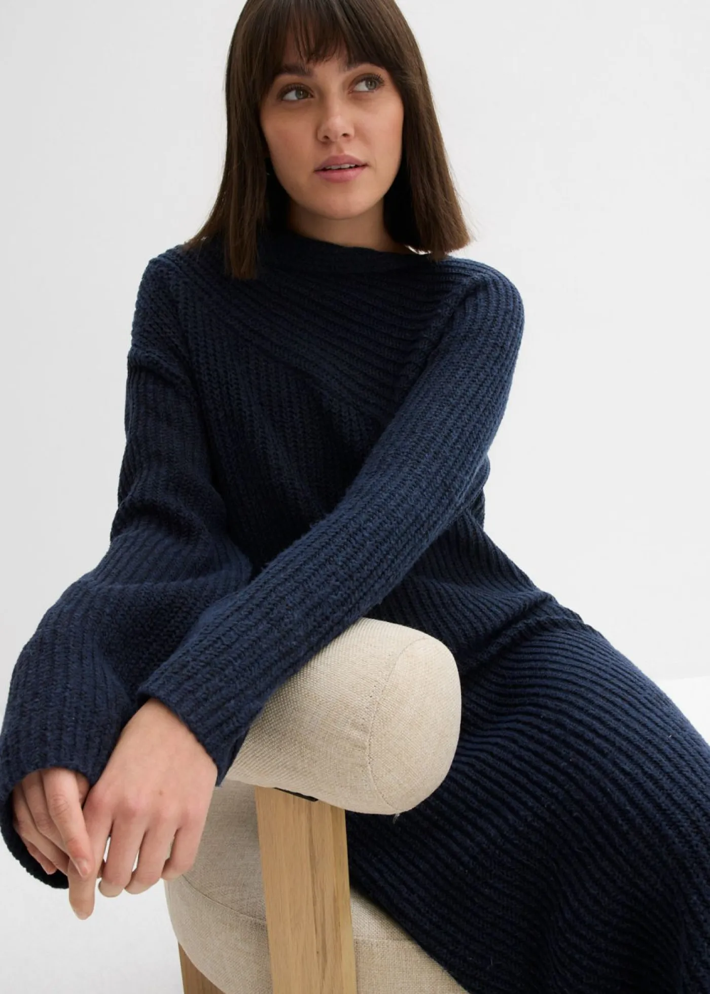 bonprix bonprix Vestidos|Ropa De Punto>Vestido de punto de canalé Azul marino