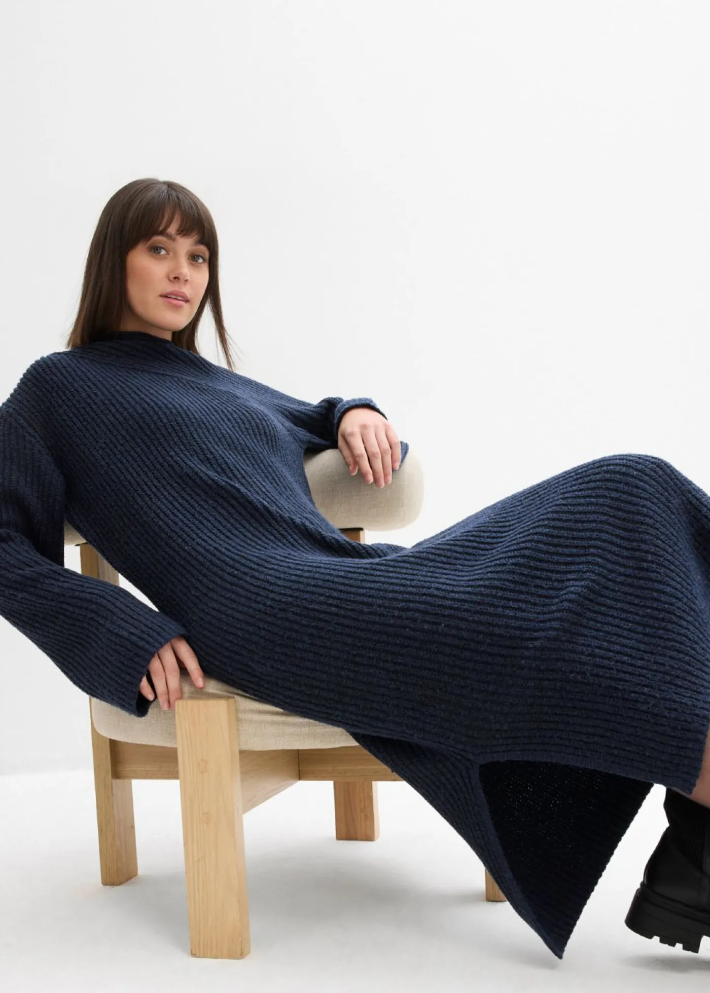 bonprix bonprix Vestidos|Ropa De Punto>Vestido de punto de canalé Azul marino