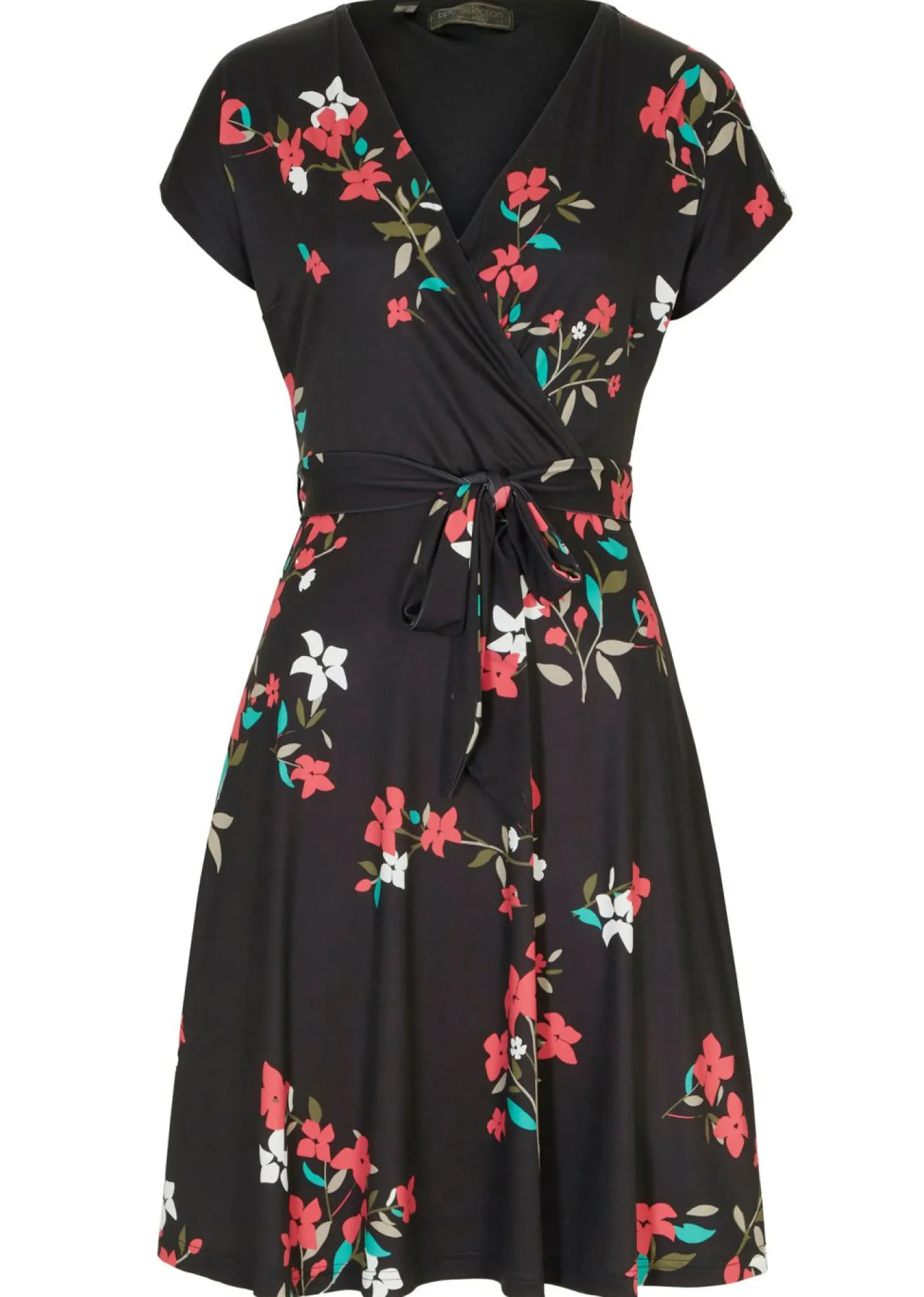 bonprix bonprix Vestidos>Vestido de punto de diseño cruzado negro-frambuesa con flores