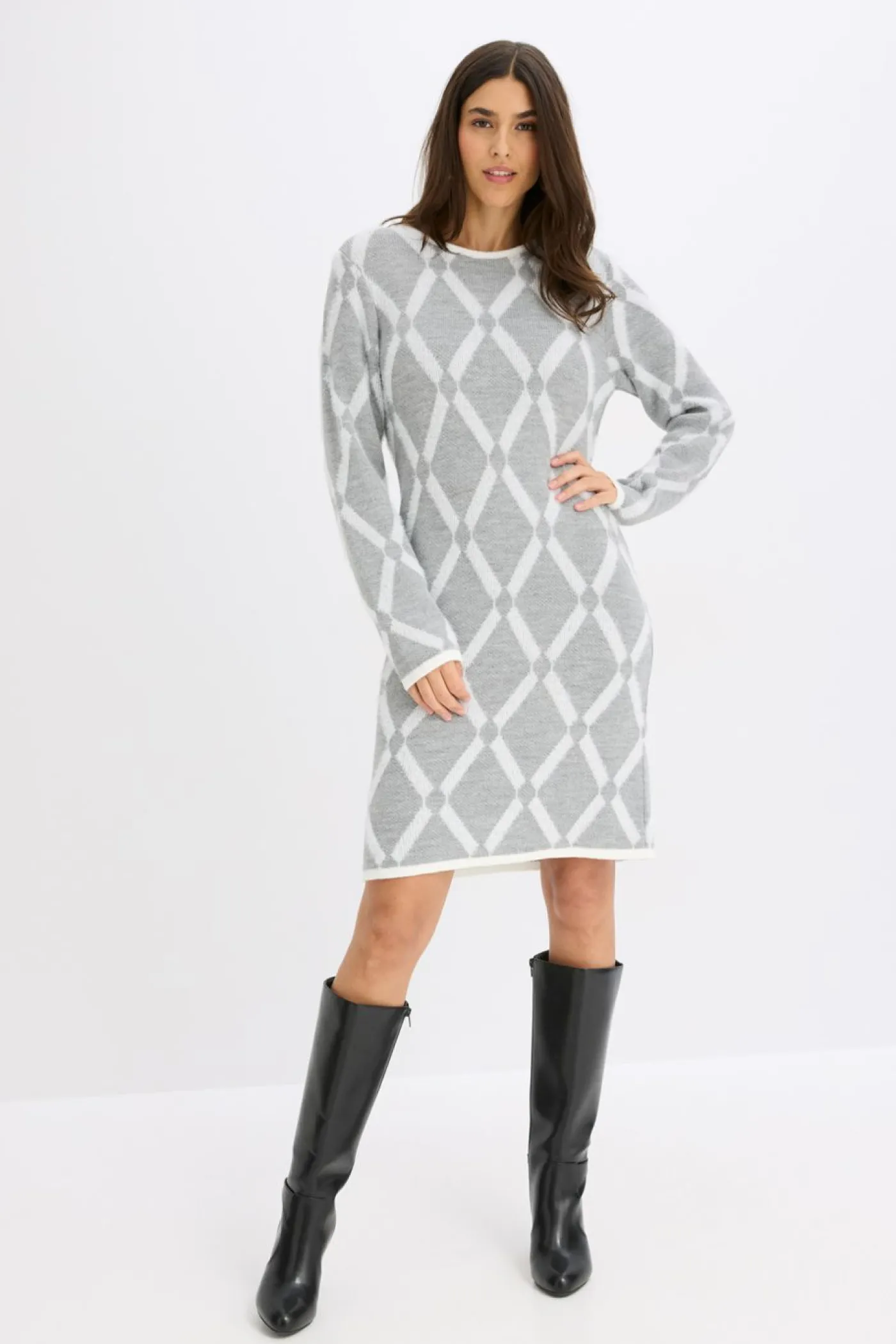 Mujer bonprix bonprix Vestido de punto de hilo metálico con estampado de rombos