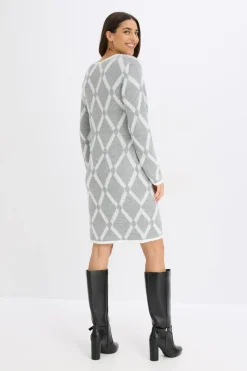 Mujer bonprix bonprix Vestido de punto de hilo metálico con estampado de rombos