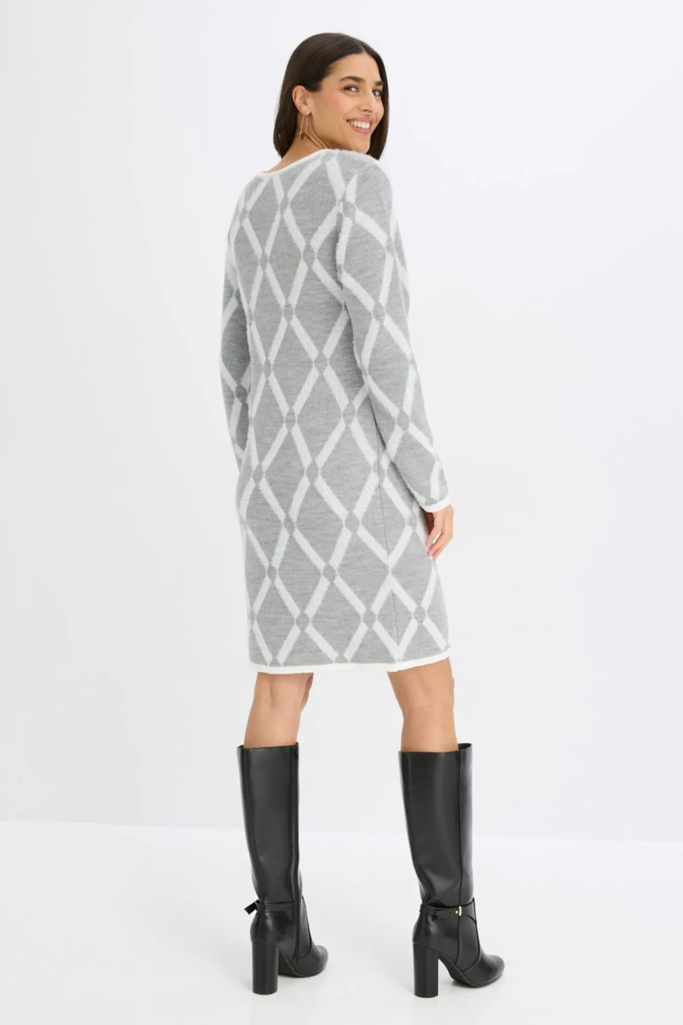 Mujer bonprix bonprix Vestido de punto de hilo metálico con estampado de rombos