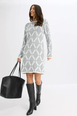 Mujer bonprix bonprix Vestido de punto de hilo metálico con estampado de rombos