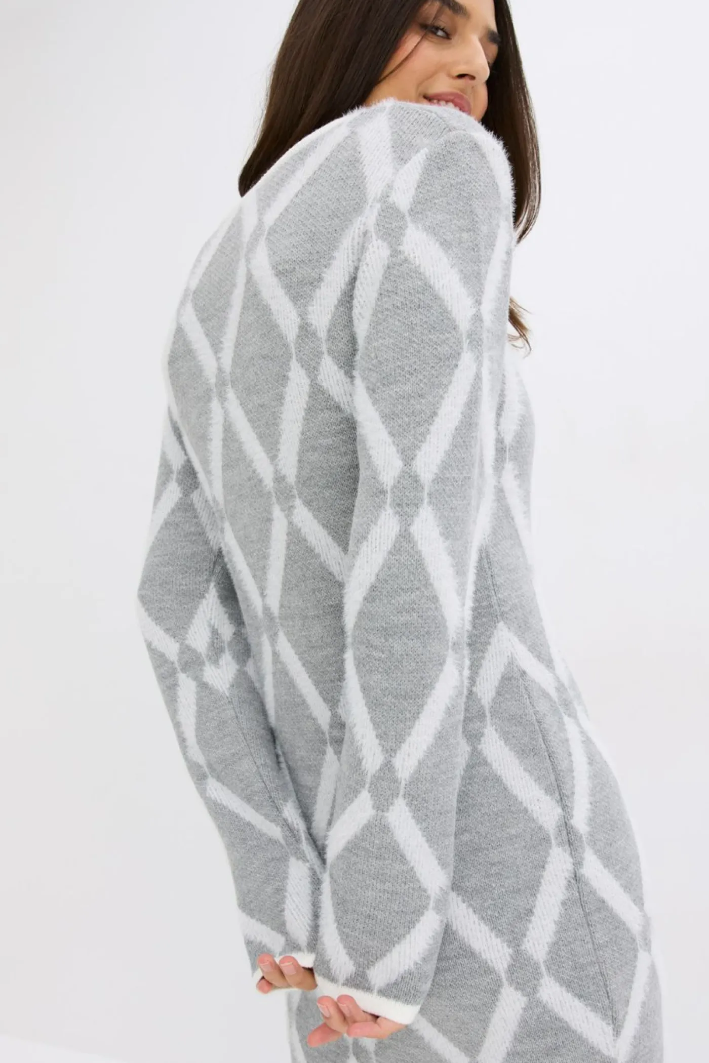 Mujer bonprix bonprix Vestido de punto de hilo metálico con estampado de rombos