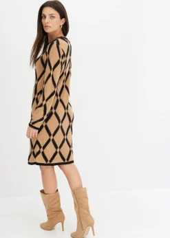Mujer bonprix bonprix Vestido de punto de hilo metálico con estampado de rombos